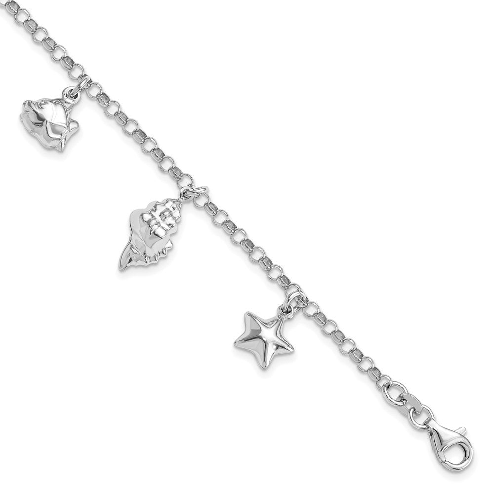 Sterling Silver Rhodium-plated Beach Theme 7 inch Charm Bracelet 7 inches