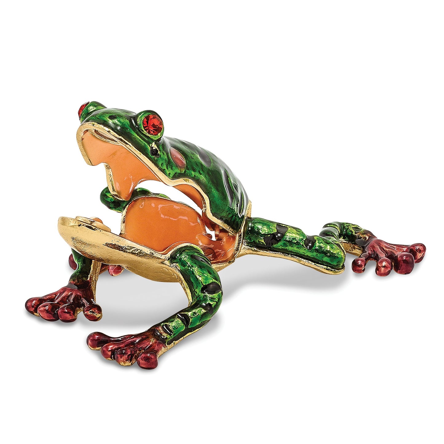 Pewter Green Pond Frog Trinket Box