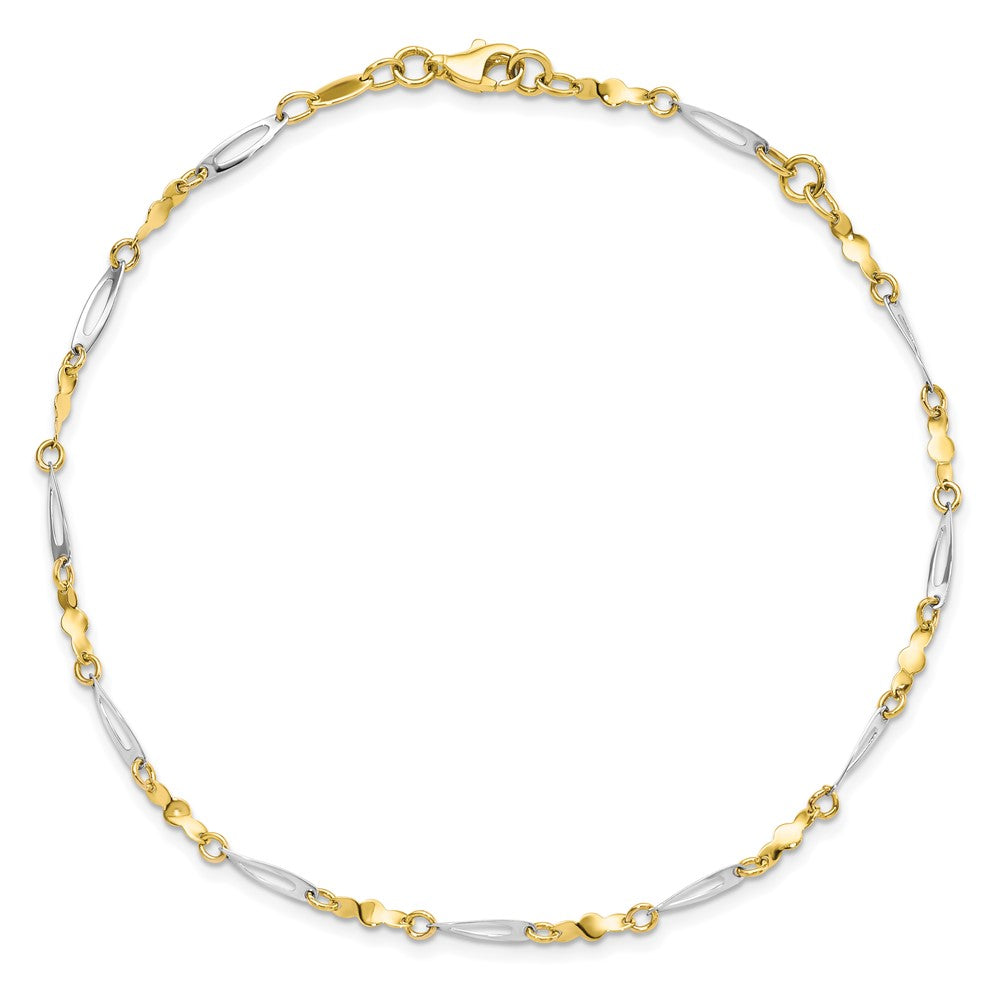 10K Two-tone Polished Fancy Link 1in ext. Anklet