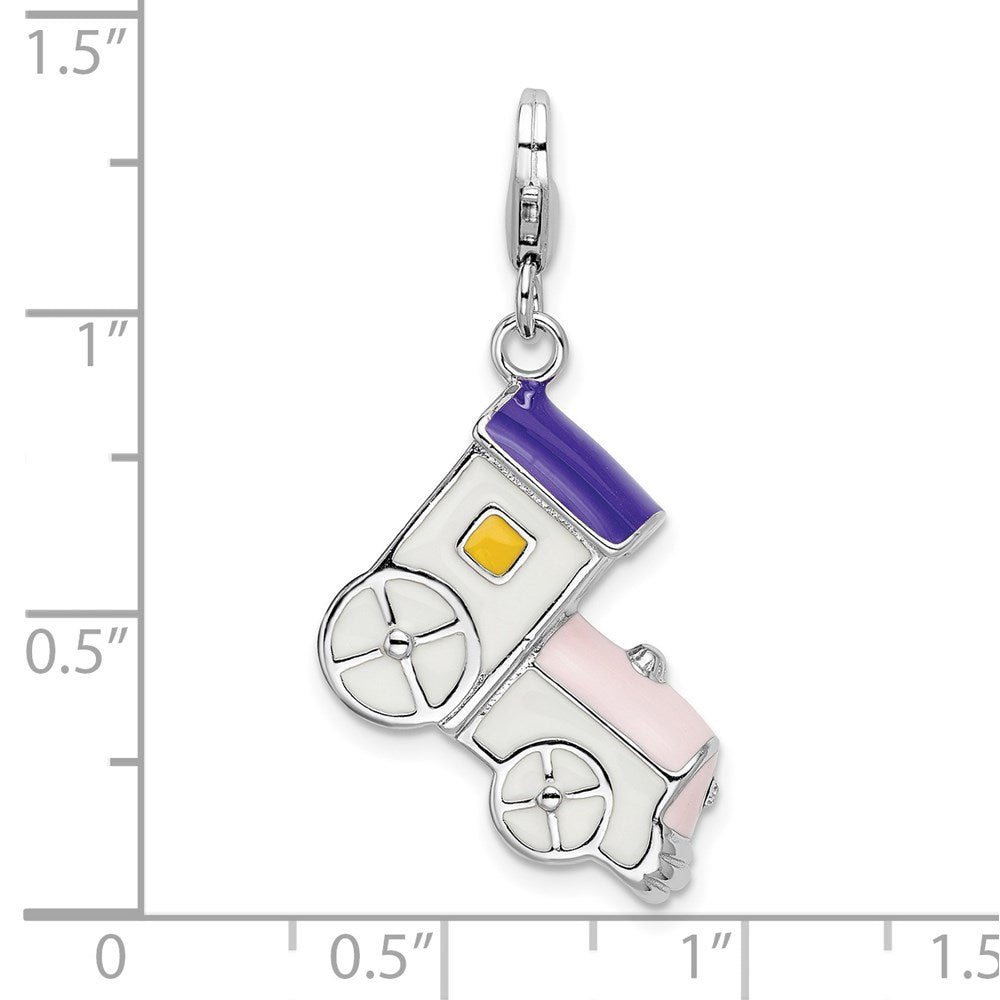 Amore La Vita Sterling Silver Rhodium-plated Polished 3-D Enameled Train Charm with Fancy Lobster Clasp
