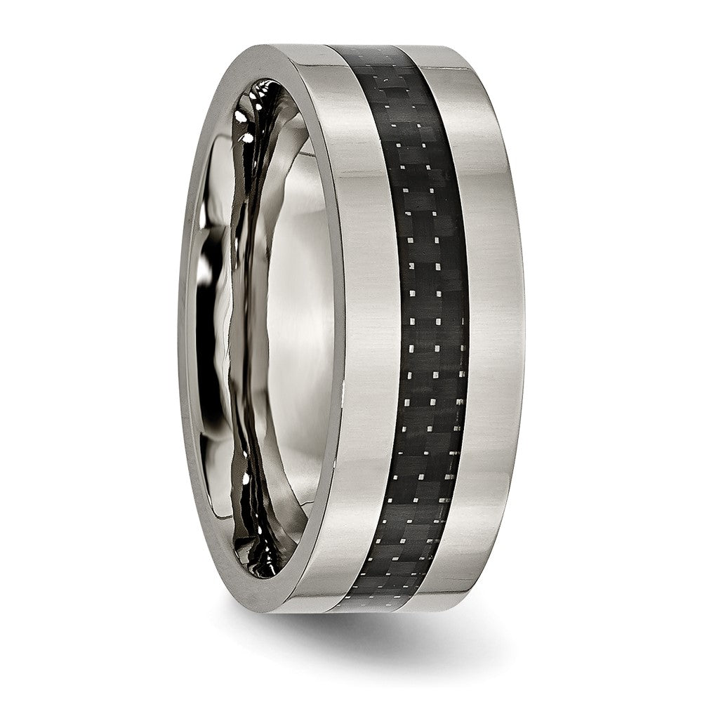 Titanium Polished w/Black Carbon Fiber Inlay Flat 8mm Band Size - 9.5