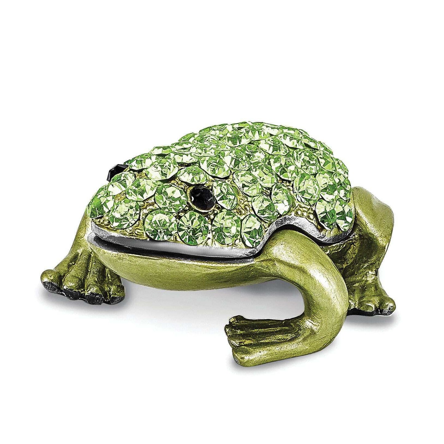 Luxury Giftware by Jere Pewter Bejeweled Crystals Silver-tone Enameled HOPPER Small Green Frog Trinket Box with Matching 18 Inch Necklace QBJ4095