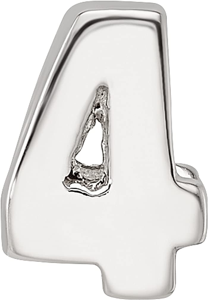 925 Sterling Silver Polished Reflections Sport game Number 4 Bead Charm 8.18x6.36mm Wide Pendant Necklace for Women
