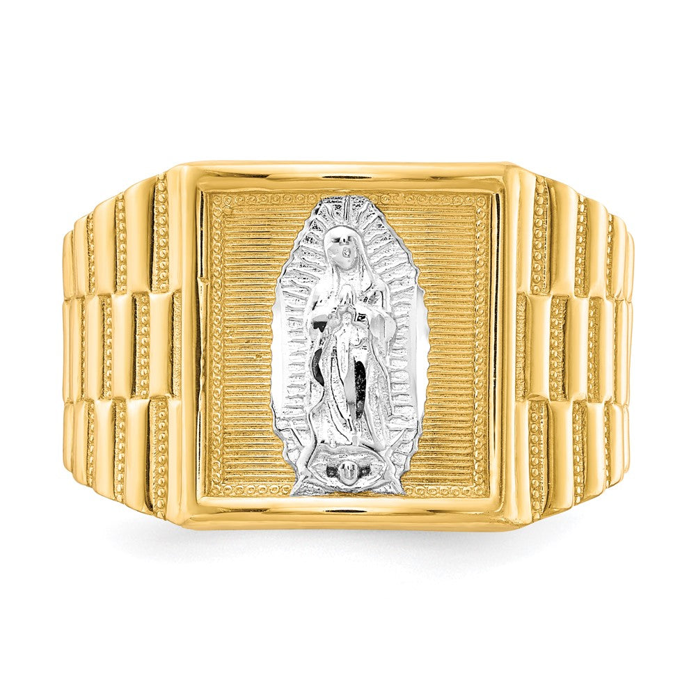 14k and Rhodium Men's Our Lady of Guadalupe Ring Size 10