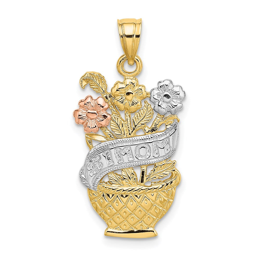 14K Two-tone w/White Rhod. #1 MOM Flower Basket Charm