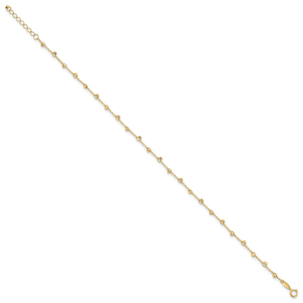 14K Polished and Diamond-cut Beads 9in Plus 1in ext. Anklet
