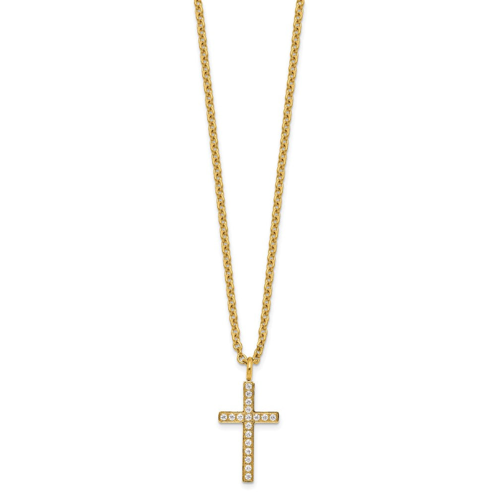 Stainless Steel Polished Yellow IP-plated with CZ Cross 20in Necklace