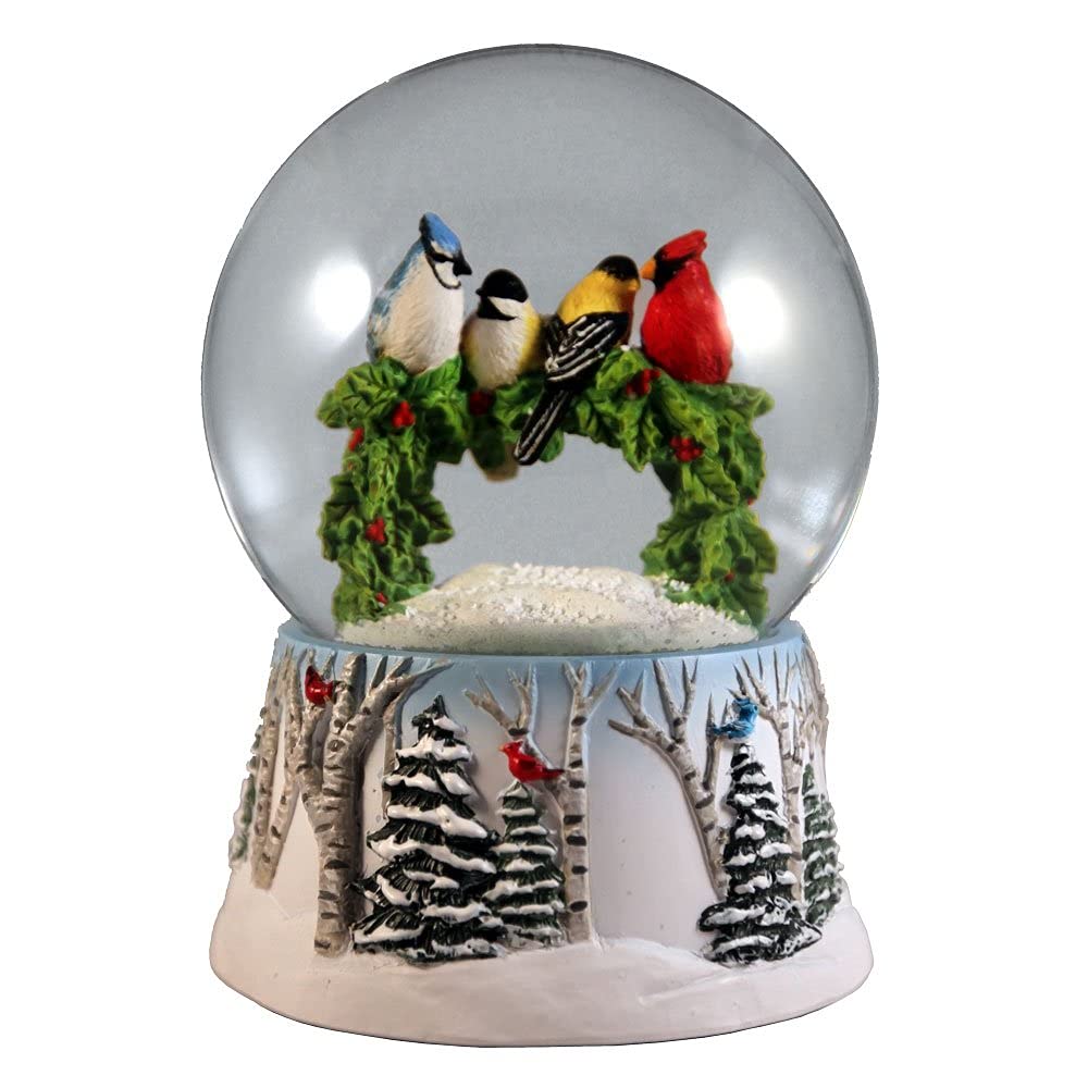 San Francisco Music Box (Plays Winter Wonderland) Birds Wreath Water Globe QGM22019