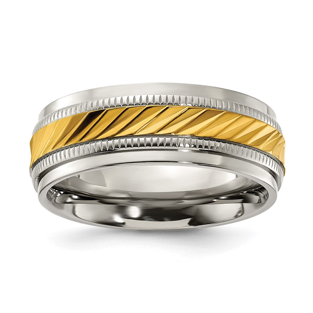 Titanium Polished w/Yellow IP-plated Center 8.00mm Band Size - 7