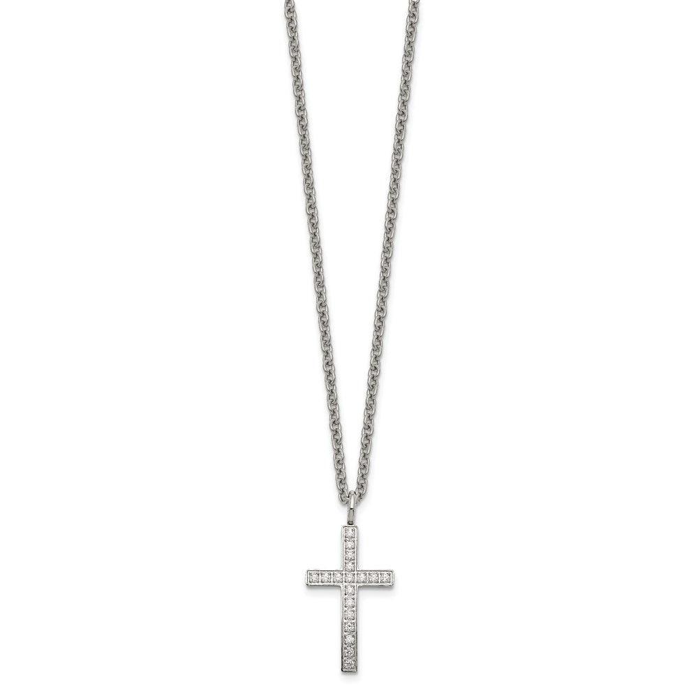Stainless Steel Polished with CZ Cross 20in Necklace