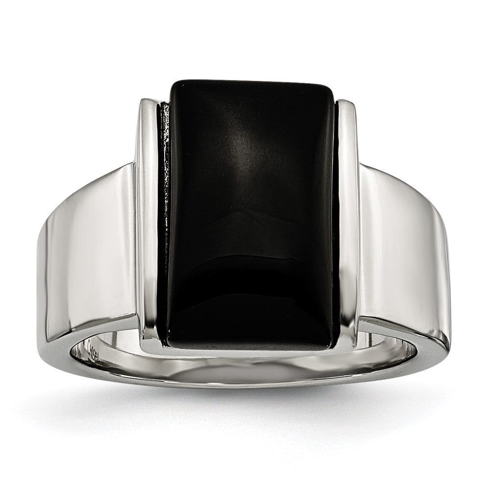 Stainless Steel Black Glass Size 8 Ring