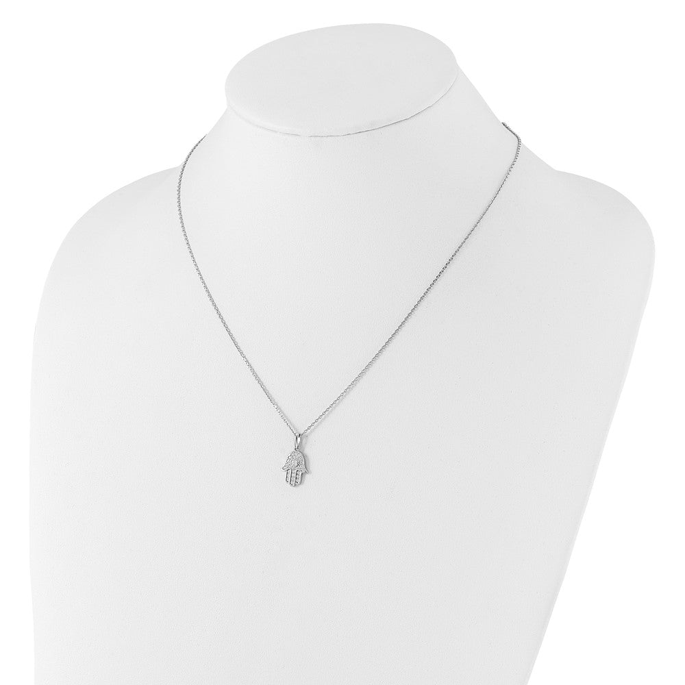 Sterling Shimmer Sterling Silver Rhodium-plated CZ 28 Stone 16 inch with 2 inch extension Chamseh/Hamsa Necklace 16 Inches