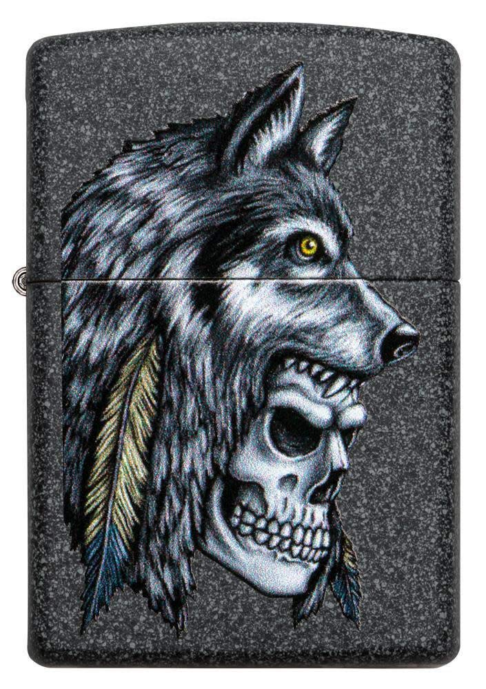 Zippo Wolf Skull Feather Design Iron Stone Pocket Lighter