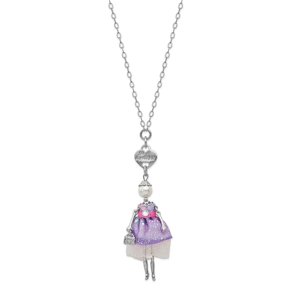 Le Amiche Silver-tone Sim.Pearl Strass Crystal Pink/Purple Doll Necklace