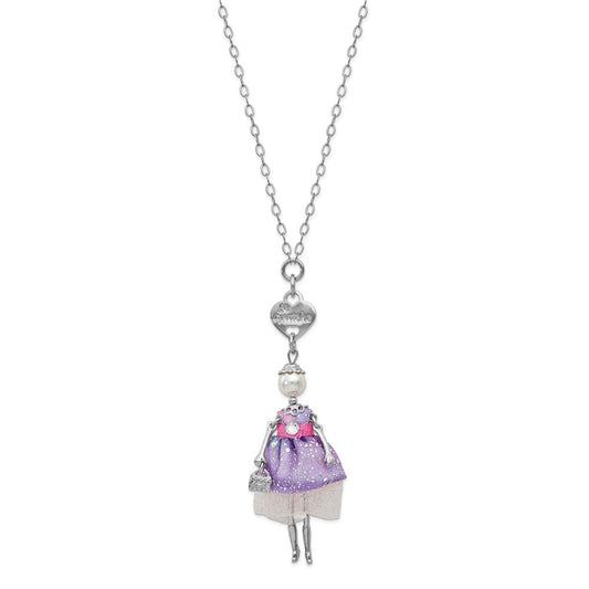 Le Amiche Silver-tone Sim.Pearl Strass Crystal Pink/Purple Doll Necklace