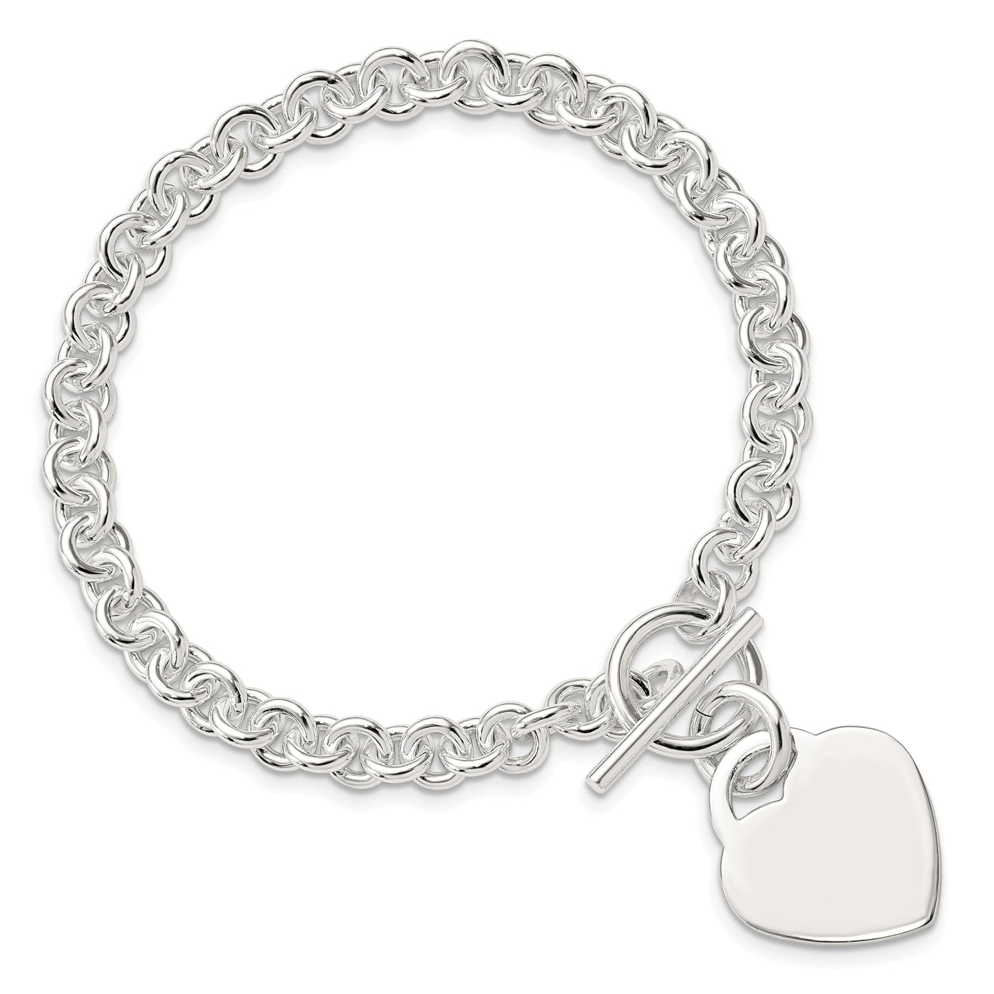 Sterling Silver Polished Engraveable Heart Bracelet 8.5 inches
