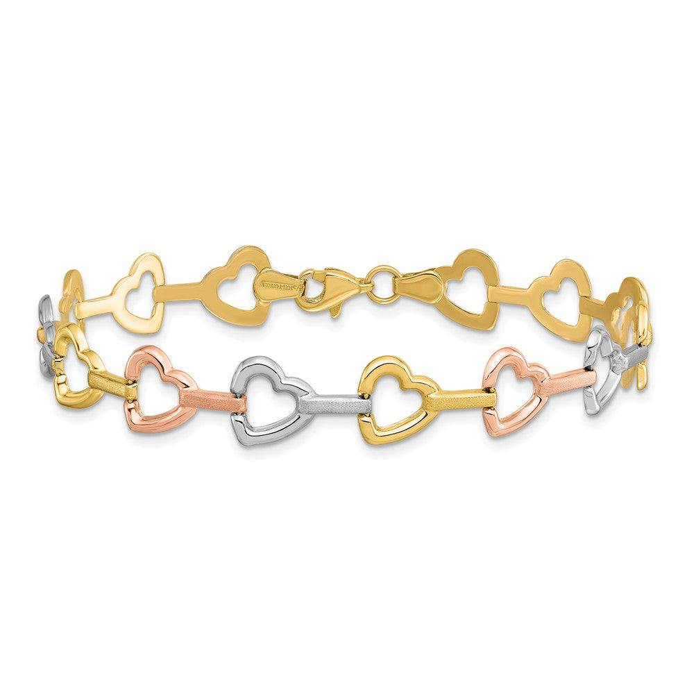 10K Tri-color Heart Bracelet 7.5  inches