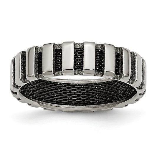 Titanium Polished w/Black IP-plated Wire 6mm Band Size - 10
