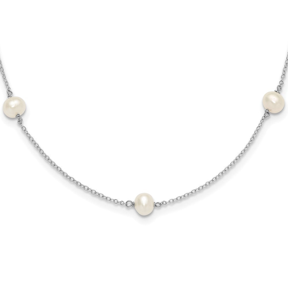 Sterling Silver Rhodium-plated 5-5.5mm White Semi-Round Freshwater Cultured Pearl 5-Station Children's 12 inch Necklace 12 Inches