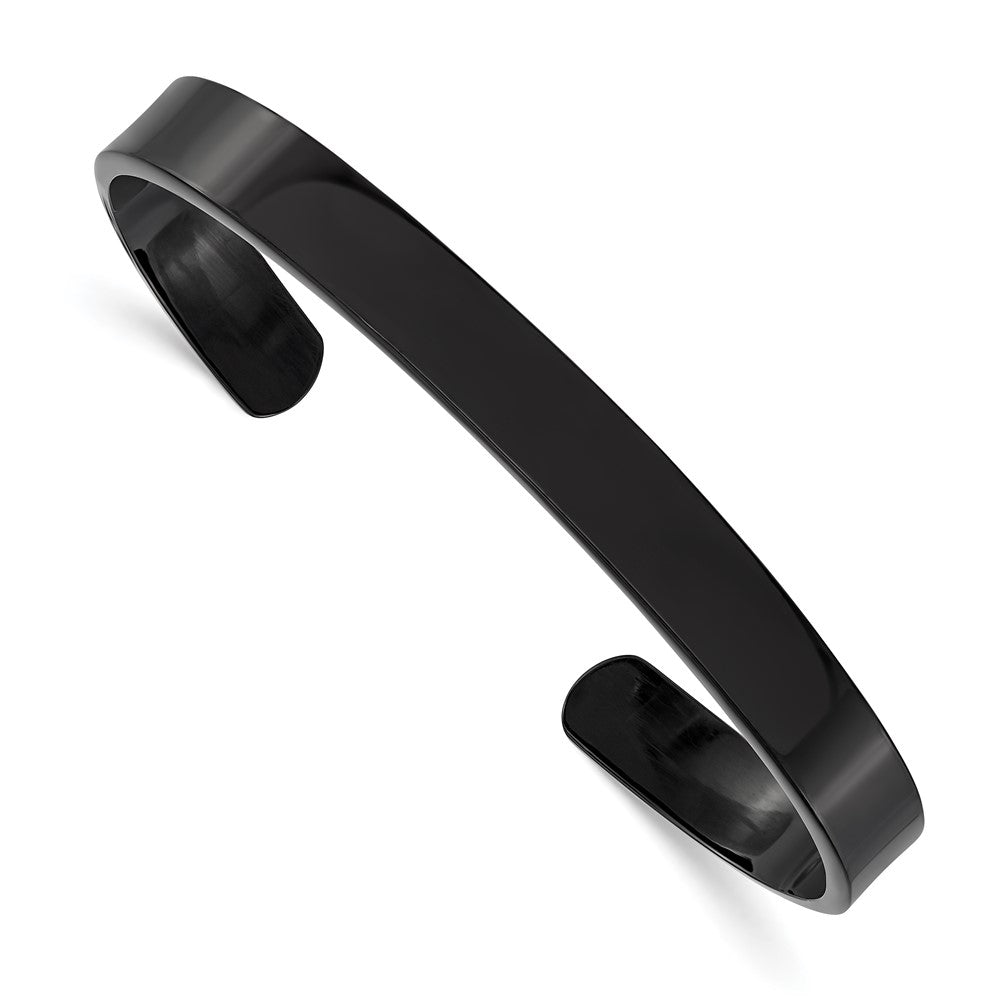 Stainless Steel Polished Black IP-plated 9mm Cuff Bangle 7.25 inches
