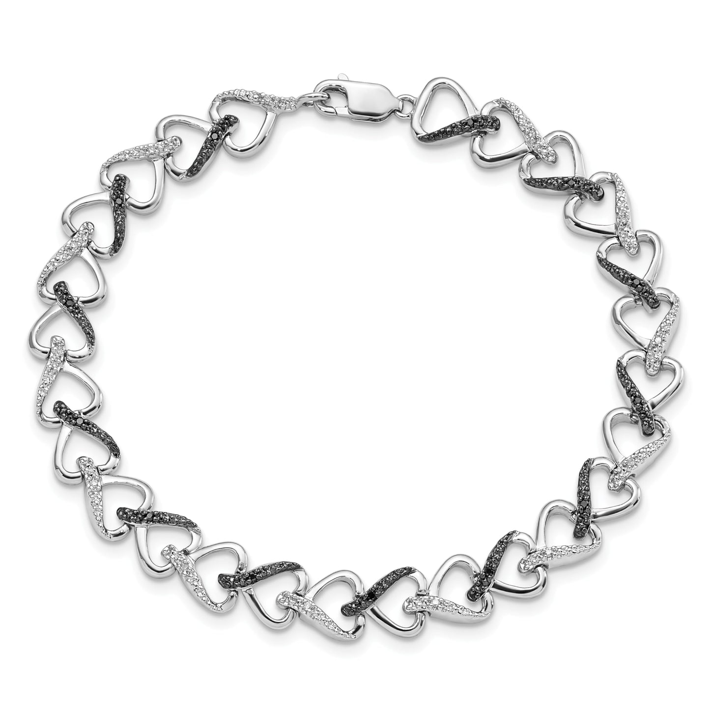 White Night Sterling Silver Rhodium-plated Black and White Diamond 7.5 Inch Bracelet 7.5 inches