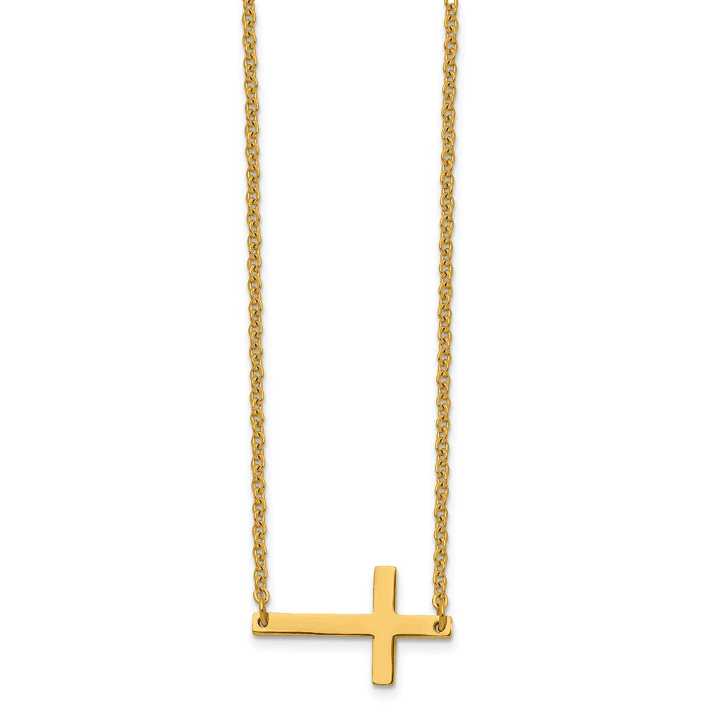 Stainless Steel Polished Yellow IP-plated Sideways Cross 18in Necklace