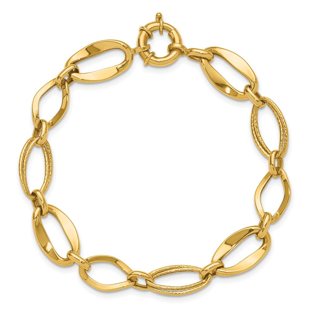 10k Polished and Textured Link Bracelet