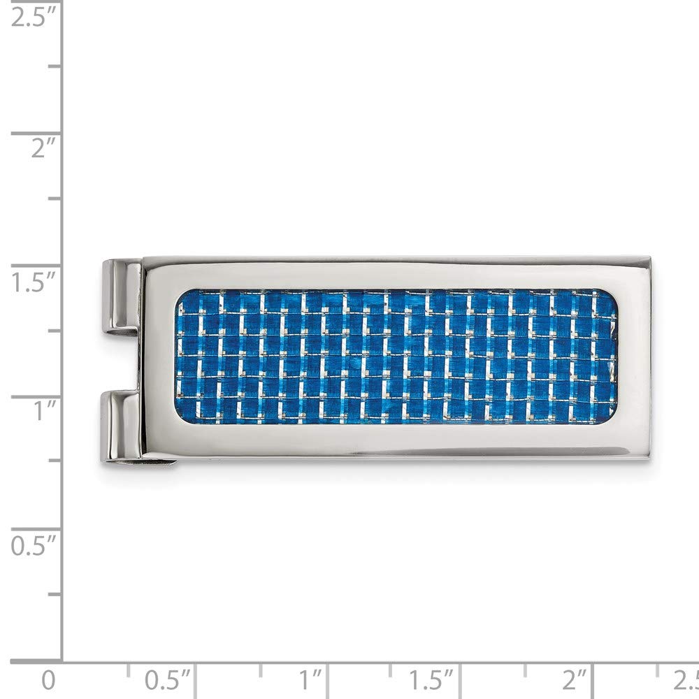 Primal Steel Stainless Steel Polished with Blue Carbon Fiber Inlay Money Clip