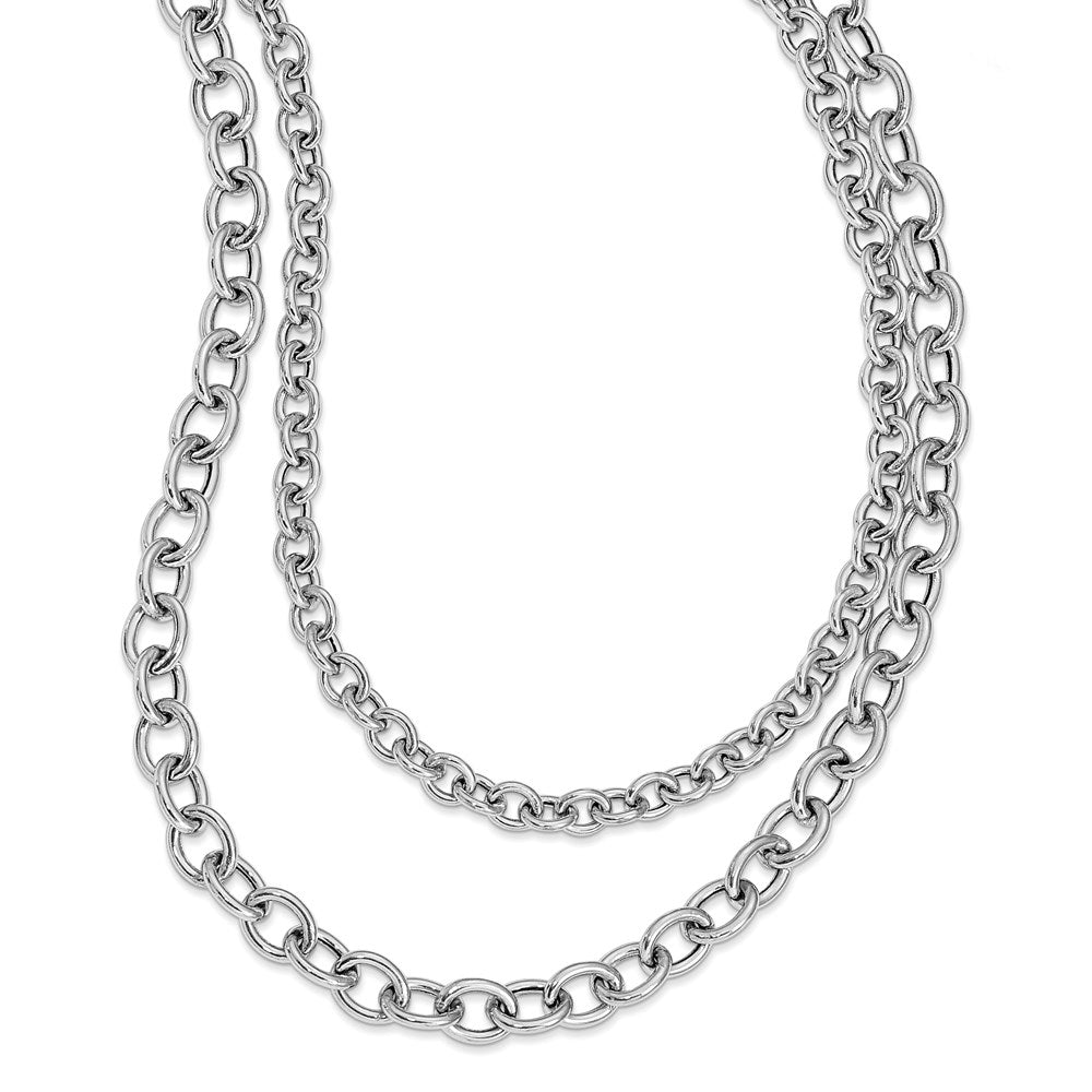 Sterling Silver Rhod-plat Polished Layered w/1.5 in ext. Necklace