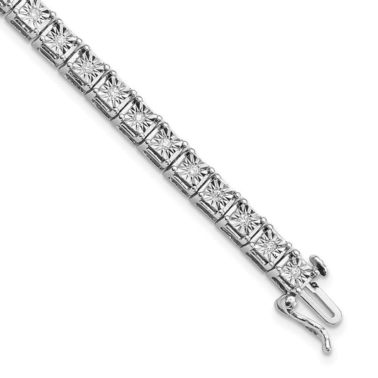 Sterling Silver Rhodium-plated Diam. Square Link Bracelet 7 inches