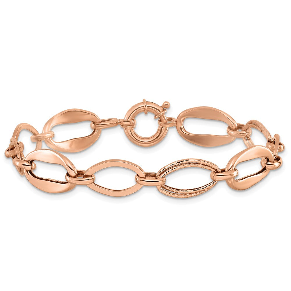 10k Rose Gold Polished and Textured Link Bracelet 7.5  inches