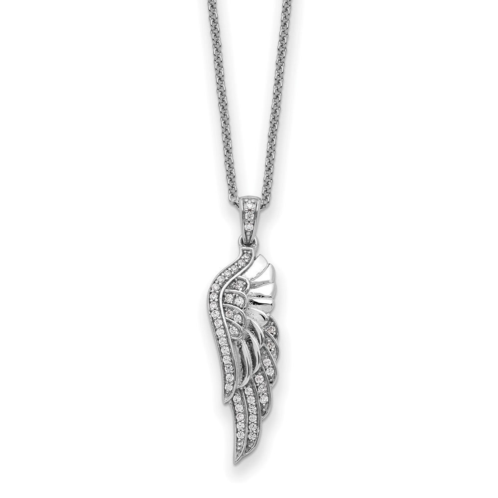 Sentimental Expressions Sterling Silver Rhodium-plated CZ Heaven Sent Wing 22in Necklace 18 Inches
