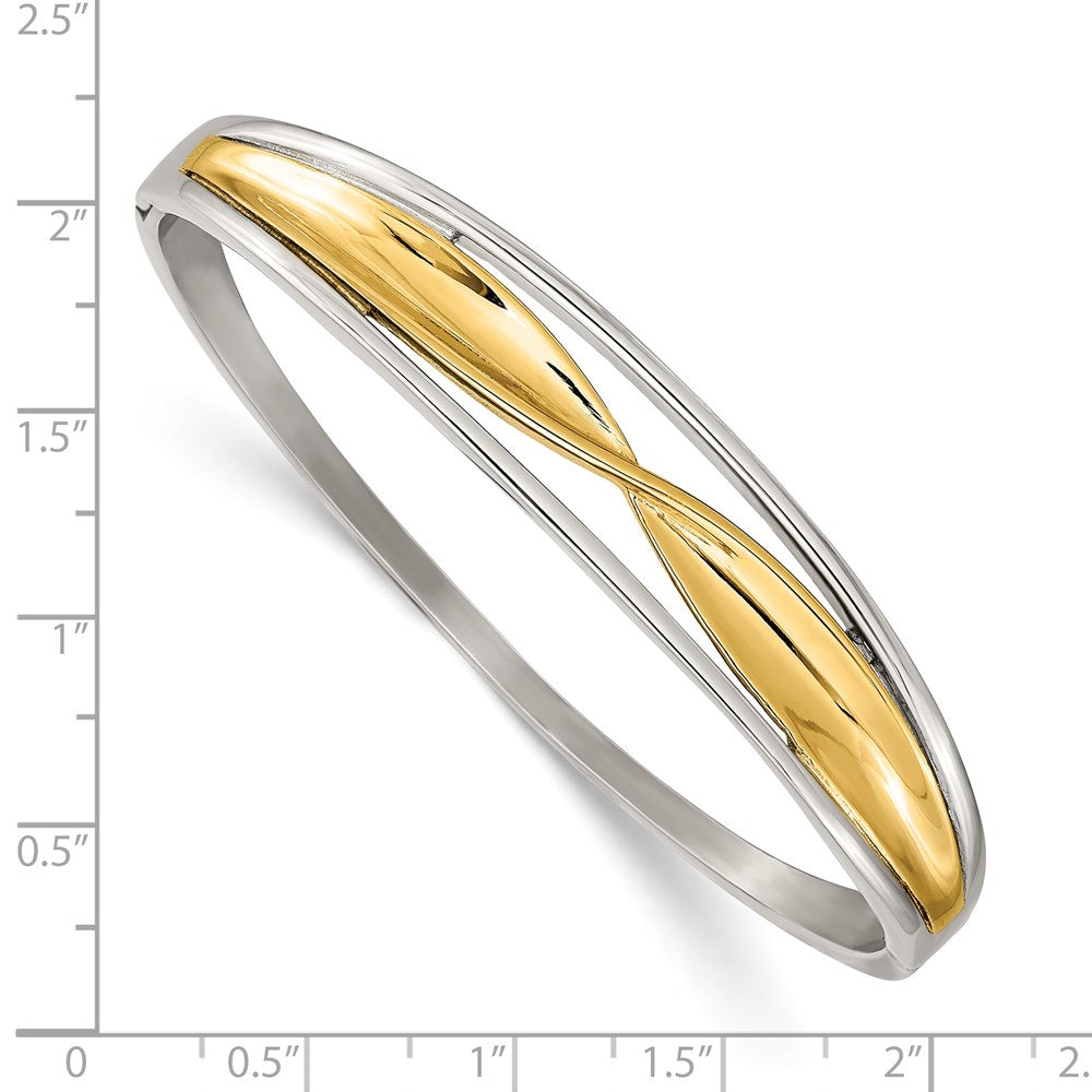 Stainless Steel Polished Yellow IP-plated Hinged Bangle 6.75 inches