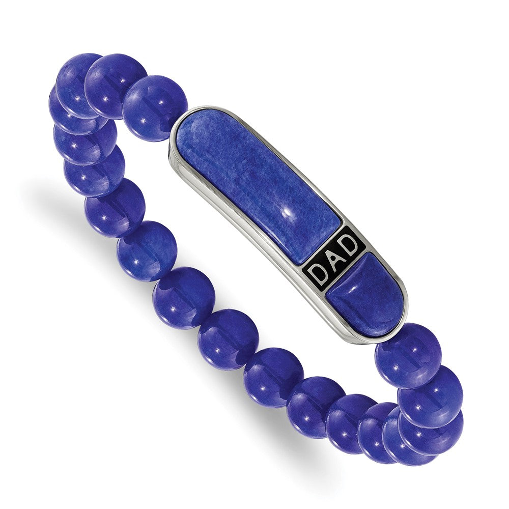 Stainless Steel Polished Enameled Lapis Beaded Stretch Dad Bracelet