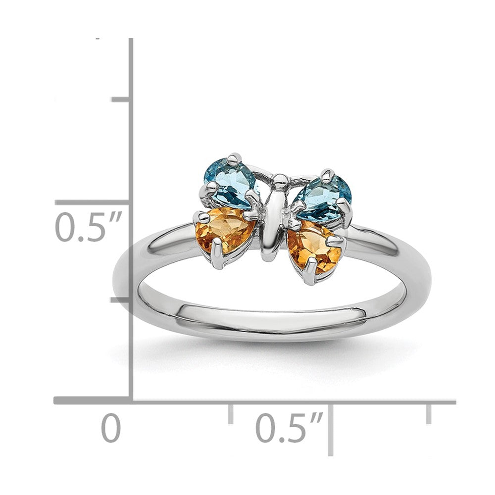 Sterling Silver Stackable Expressions Blue Topaz & Citrine Butterfly Ring Size -6