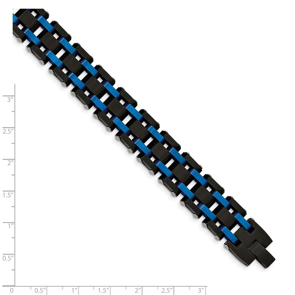 Stainless Steel Brushed and Polished Black/Blue IP-plated 8.5in Bracelet 8.5 inches