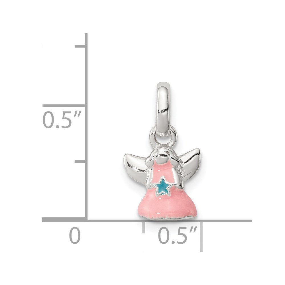 Sterling Silver Pink Enamel Angel Kid's Pendant