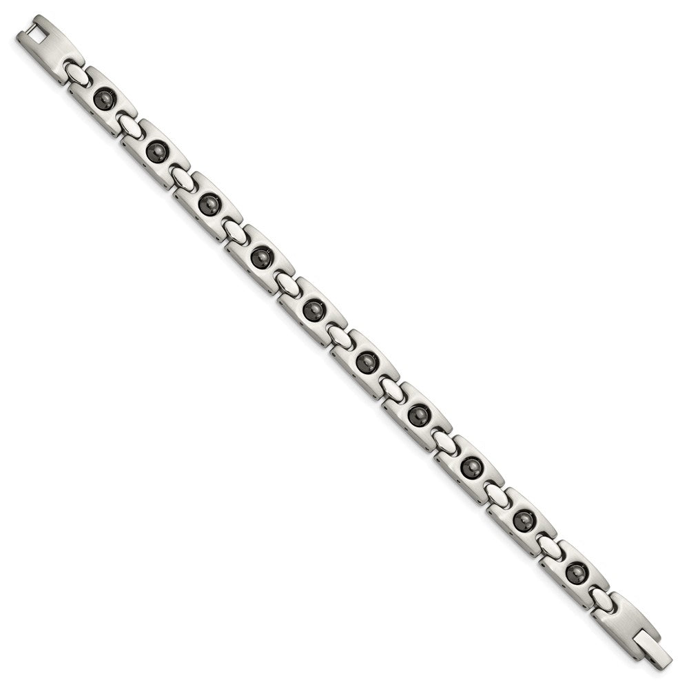 Stainless Steel Brushed & Polished w/Magnetic Ball Accent 8.5in Bracelet 8.5 inches