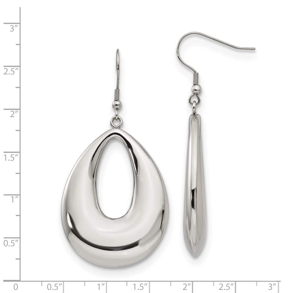 Stainless Steel Polished Hollow Teardrop Dangle Shepherd Hook Earrings