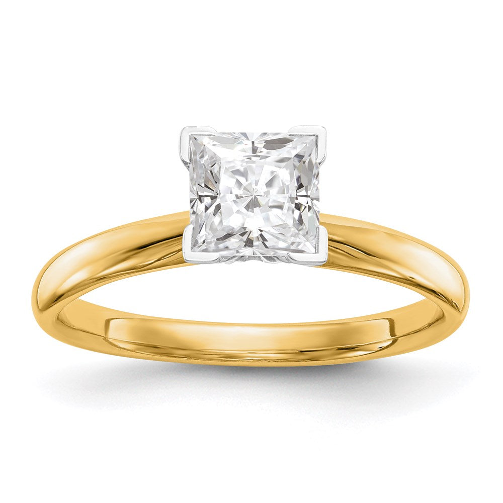 14k Two-Tone 6mm Medium-Weight Comfort-Fit V-End Princess Solitaire Ring Mounting