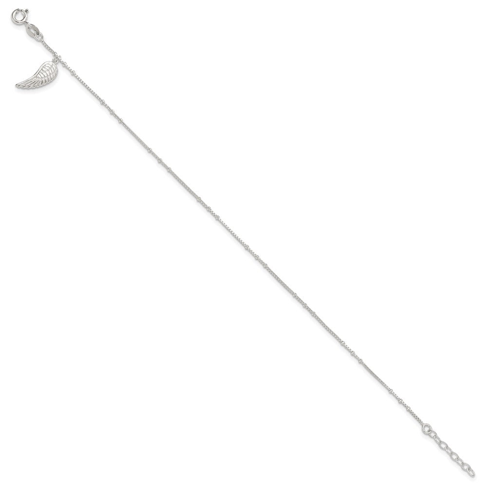 Sterling Silver Polished Wing Dangle 9in Plus 1Ext Anklet 9 inches