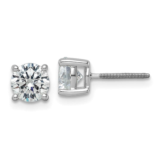 14k White Gold 2 ctw Lab Grown Diamond VS+ F+ Round 4 Prong Heavy Wt. Screwback Stud Earrings