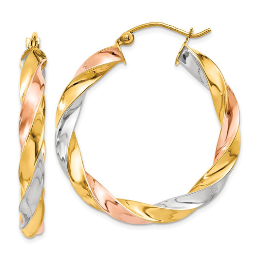 10k Tri-color Light Twisted Hoop Earrings