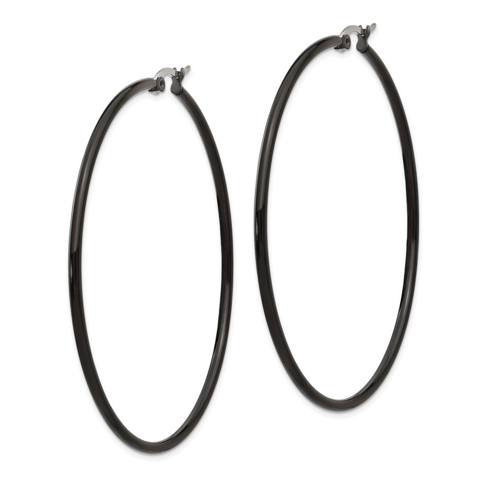 Stainless Steel Polished Black IP-plated 60mm Diameter Hoop Earrings
