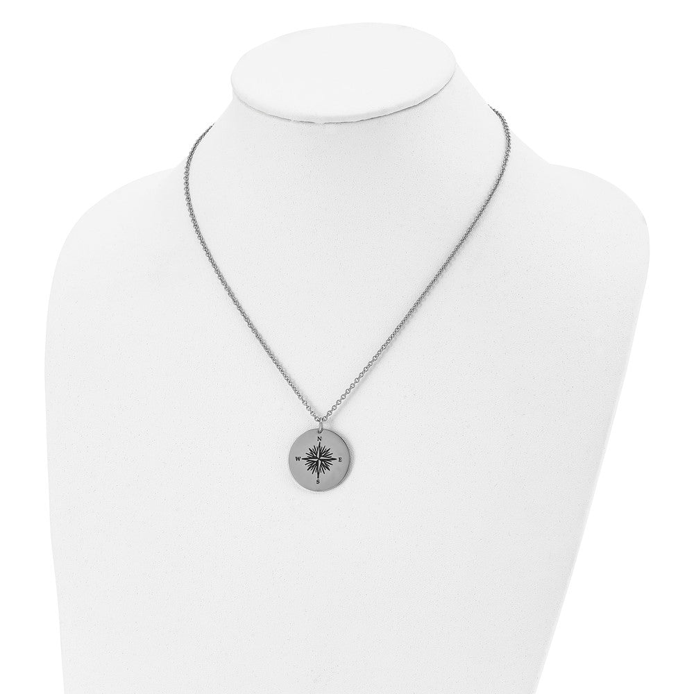 Stainless Steel Polished Enamel ALL WHO WANDER Compass Necklace