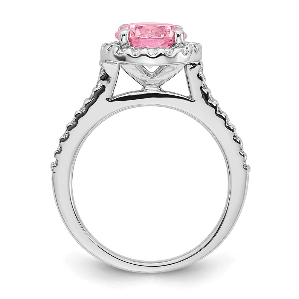 Sterling Silver Pink CZ Halo Ring