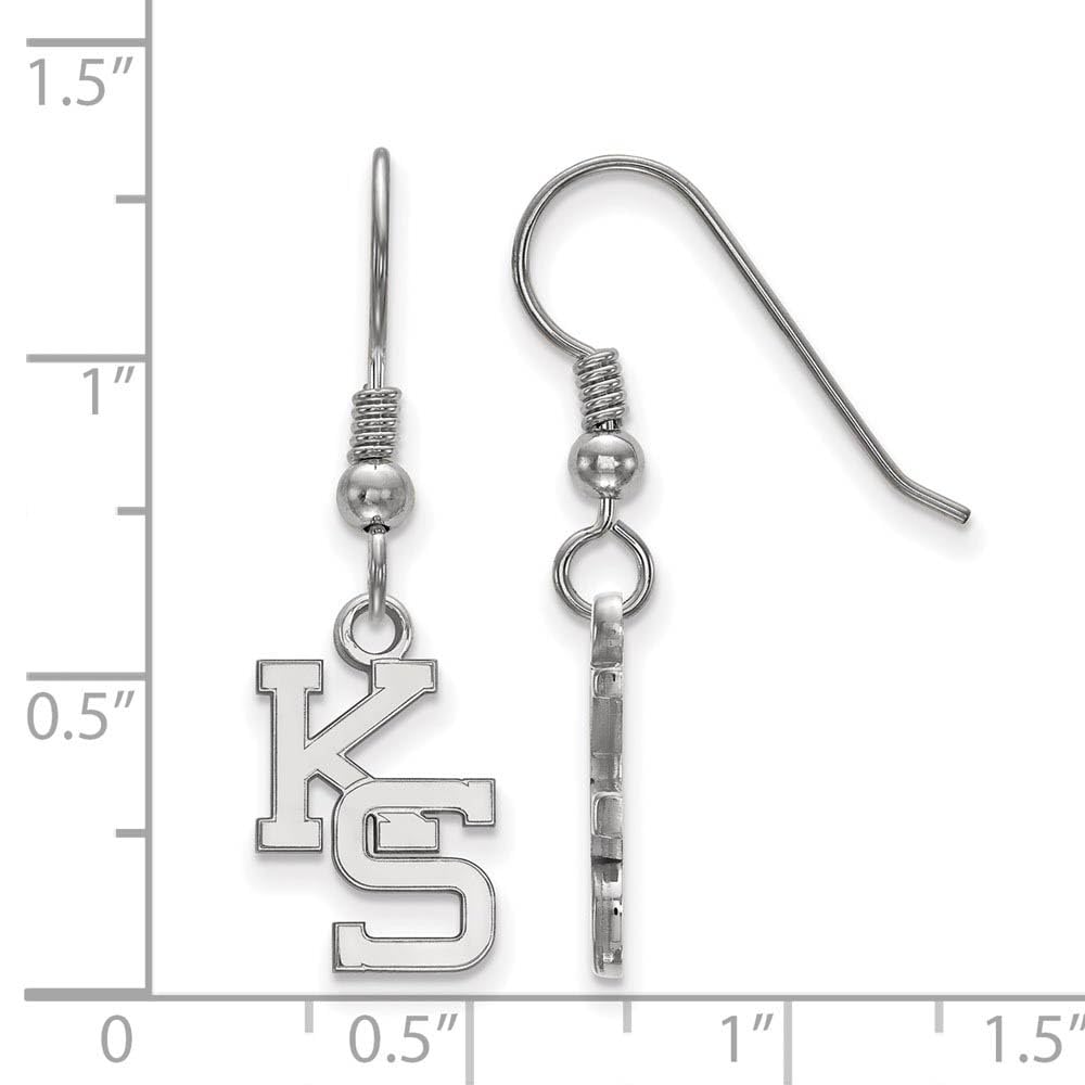 Sterling Silver Rhodium-plated LogoArt Kansas State University K-S Small Dangle Wire Earrings QSS049KSU