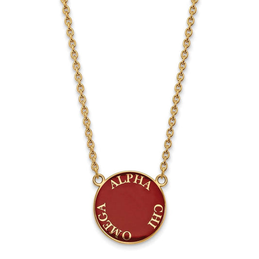 Sterling Silver w/ 14K Yellow Gold-Plated 18in Official Licensed Greek Sororities Alpha Chi Omega (???) Small Enamel Pendant w/Necklace