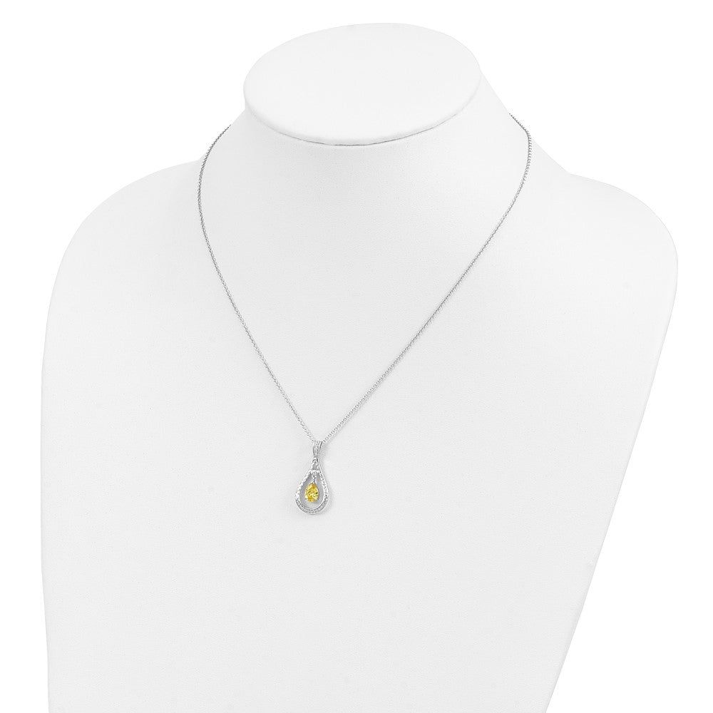 Sentimental Expressions Sterling Silver Rhodium-plated Nov. CZ Stone Never Forget Tear 18 Inch Birthstone Necklace 18 Inches
