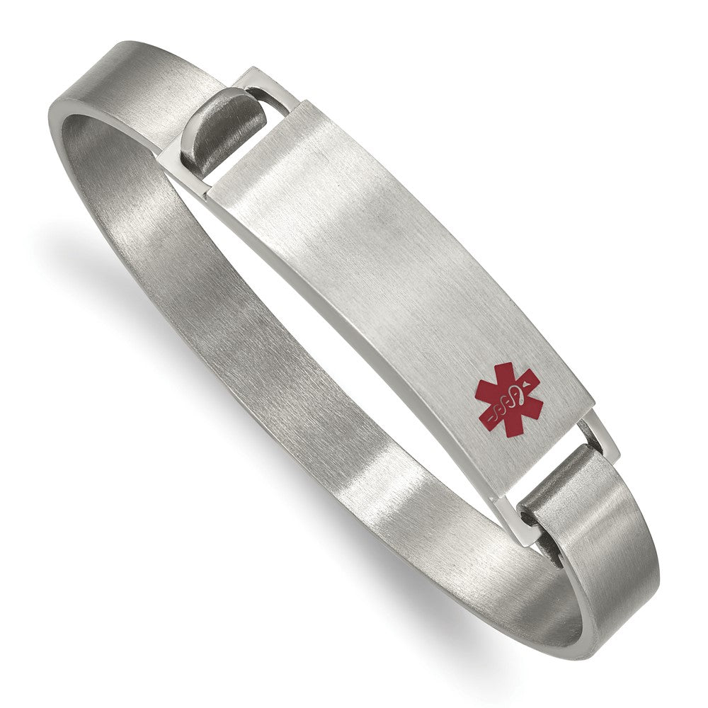 Stainless Steel Brushed w/ Red Enamel 8.00mm Medical ID Bangle 7 inches